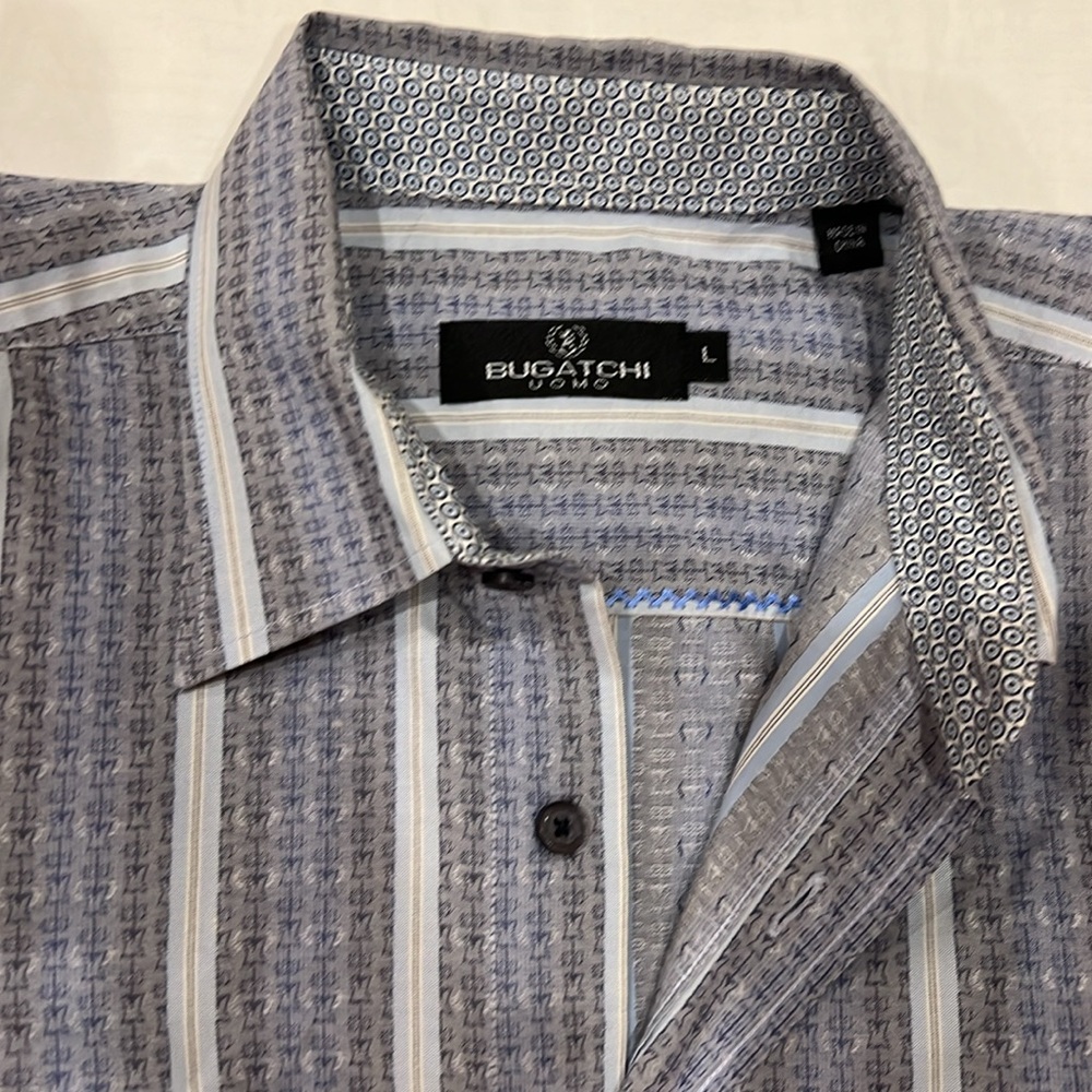 Bugatchi Large 100% Cotton Button Down Purple Blu… - image 2